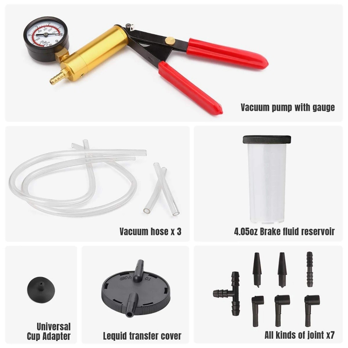 Manual Brake Bleeder Vacuum Pump Kit Automotive Fluid Tester With Gauge Adapters