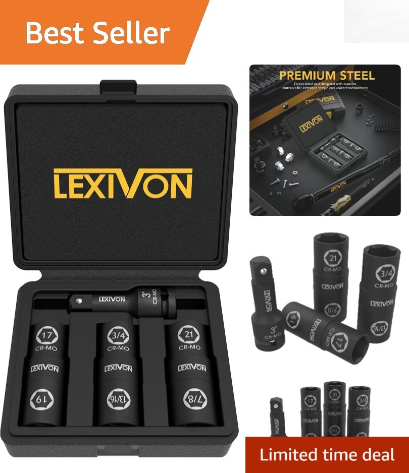 6 Total Sizes – Heavy-Duty Impact Socket Set with Extension Bar Included