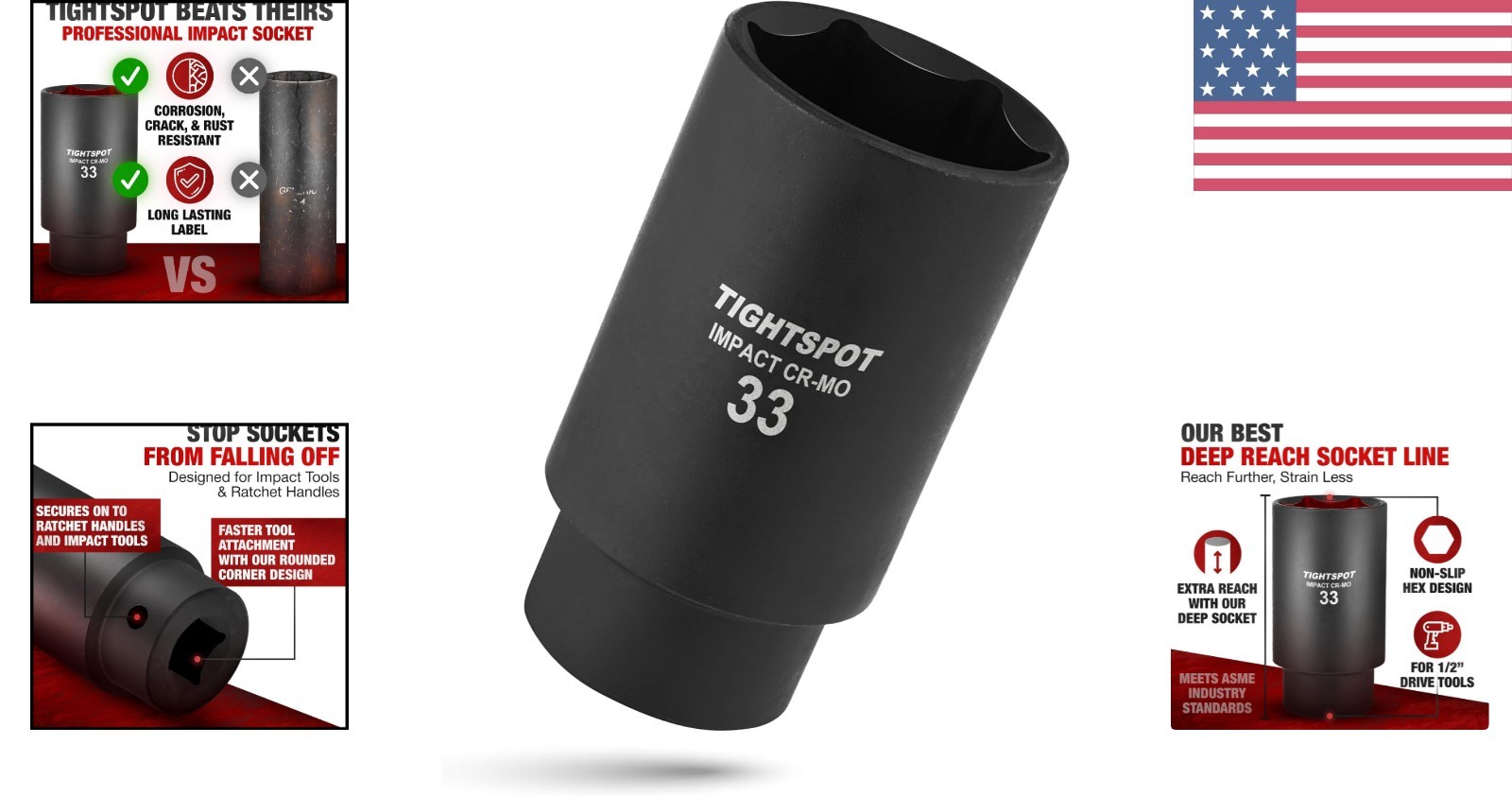 Durable Heat-Treated 1/2 Inch Drive 33 mm Socket – 6 Point, Anti-Rounding Design