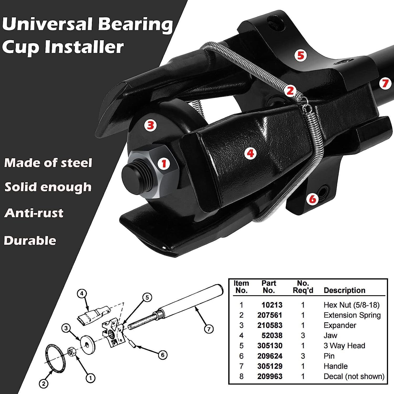 Truck Universal Bearing Cup Remover / Installer 7180 Fit 3-5/8″ to 6-1/2″ OD