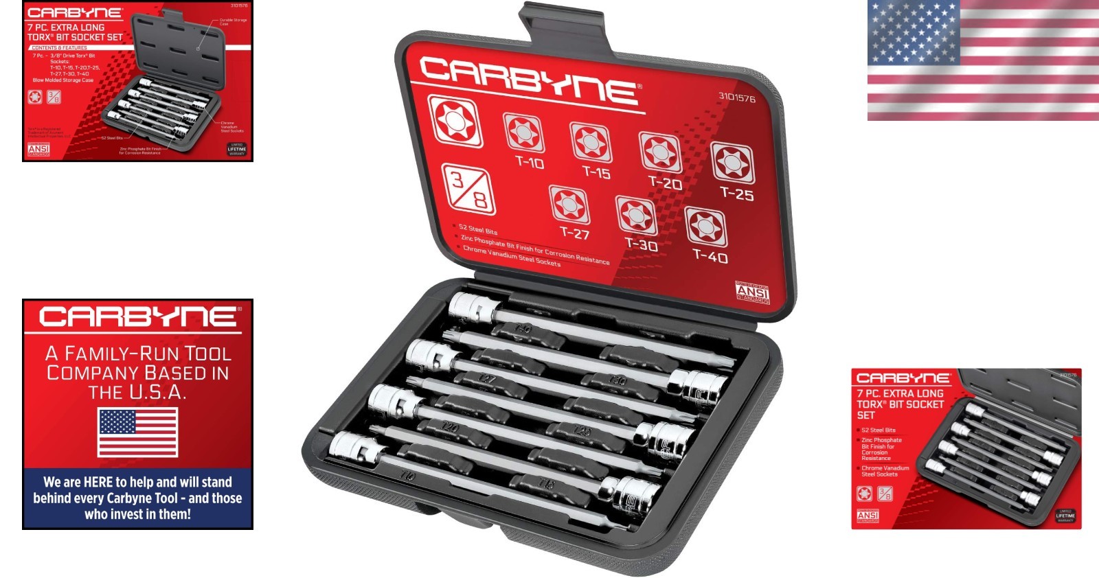 7-Piece Professional Torx Extra Long Bit Socket Set, T10-T40 Sizes, 3/8 in. D…