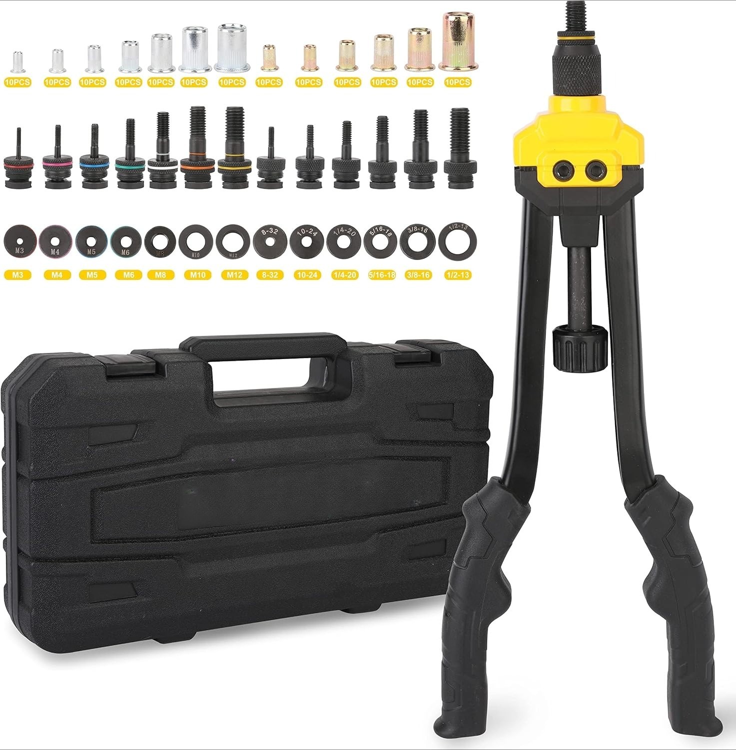 16-inch Rivet Nut Tool Set, Includes 13 Metric and ANSI Rivet Mandrels