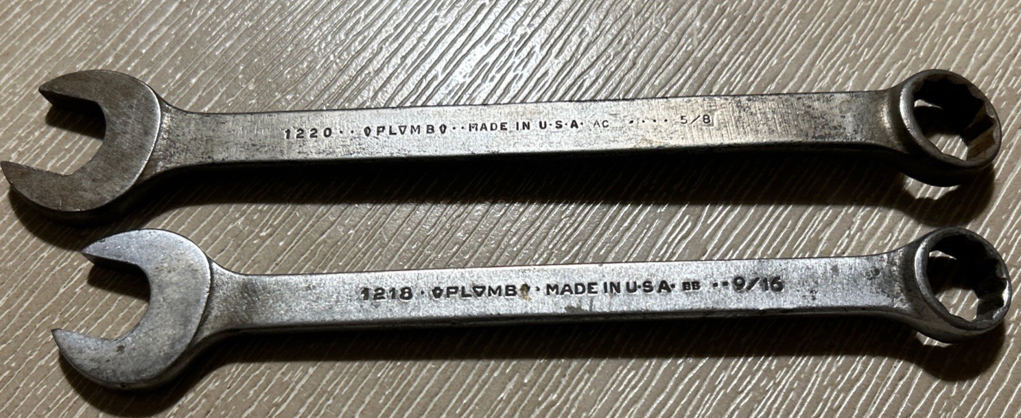Vintage Plumb Plomb Plvmb 1218(9/16″) & 1220(5/8″) 12-Point Combo Wrenches -USA
