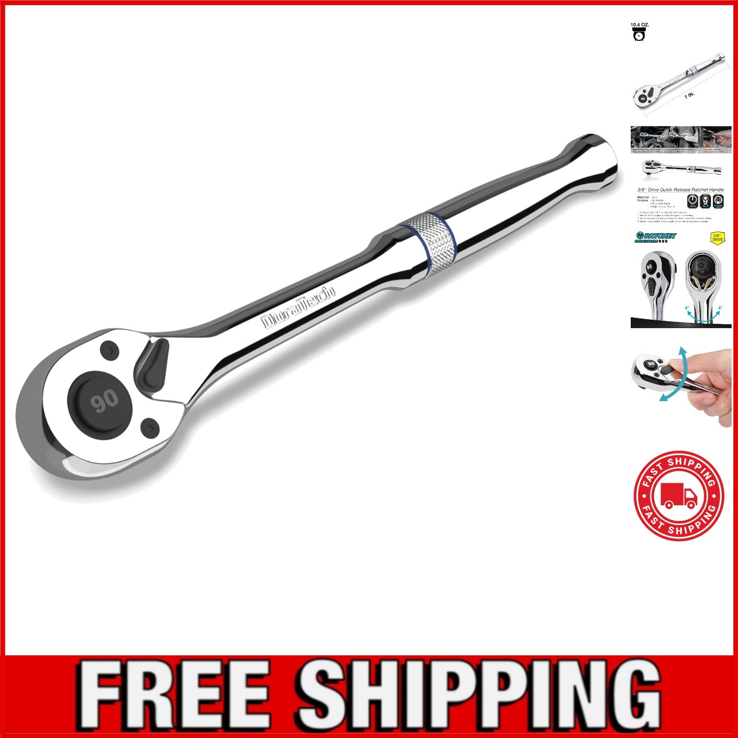 3/8-Inch Drive Ratchet, 90-Tooth Quick-release Ratchet Wrench, Reversible, Ch…