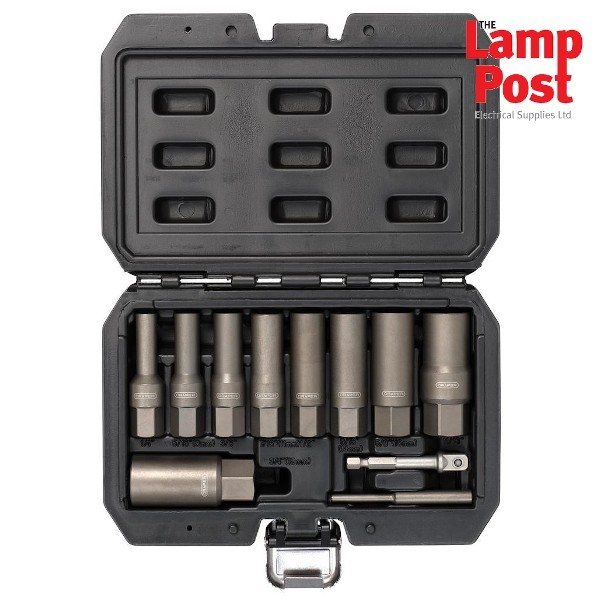 Draper 28197 Spiral Type Deep Bolt Extractor Set, 3/8″ Square Drive – 11 Piece
