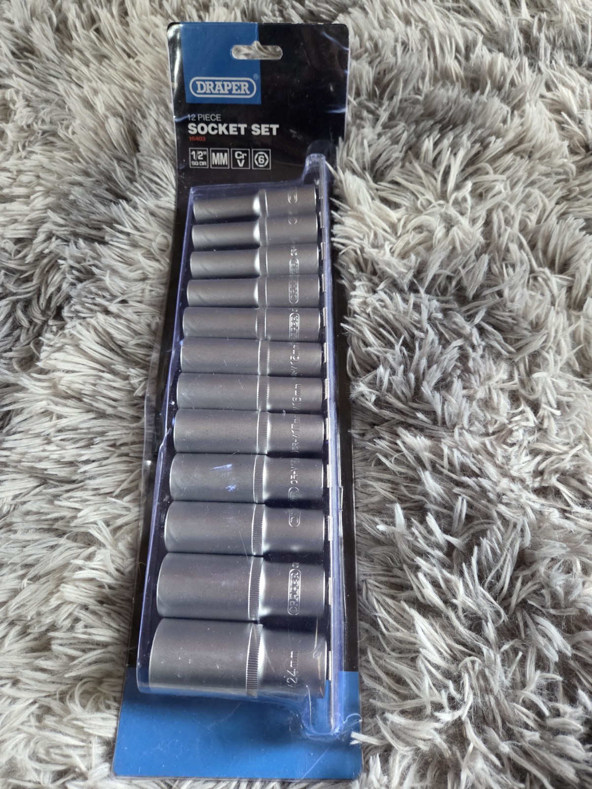 Draper 12 Piece Socket Set 1/2″ SQ DR 10 11 12 13 14 15 16 17 18 19 22 24mm