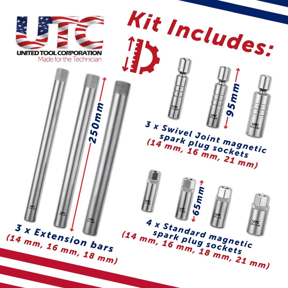 Spark Plug Socket Set 10 Piece Magnetic Swivel 3/8 Drive Thin Wall EVA Tray UK