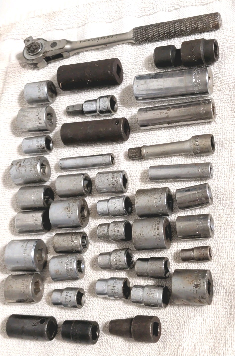 39pc. 3/8” Drive Sockets USA Made Craftsman, Sk, Thorsen, Williams,Snap On Etc.