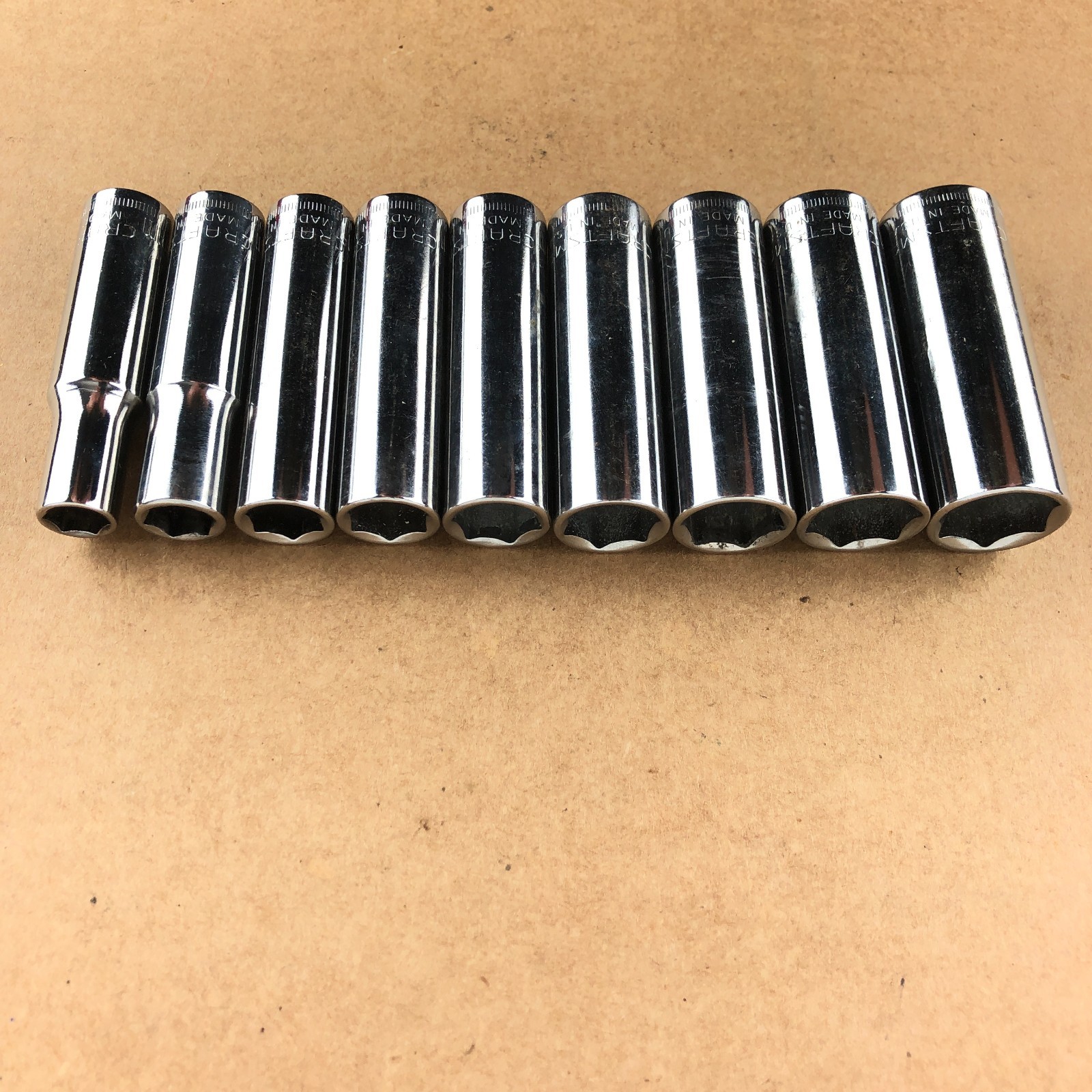 Craftsman 3/8″ Drive 6 Pt Metric Deep Socket Set 9mm-17mm USA Vintage V G Series