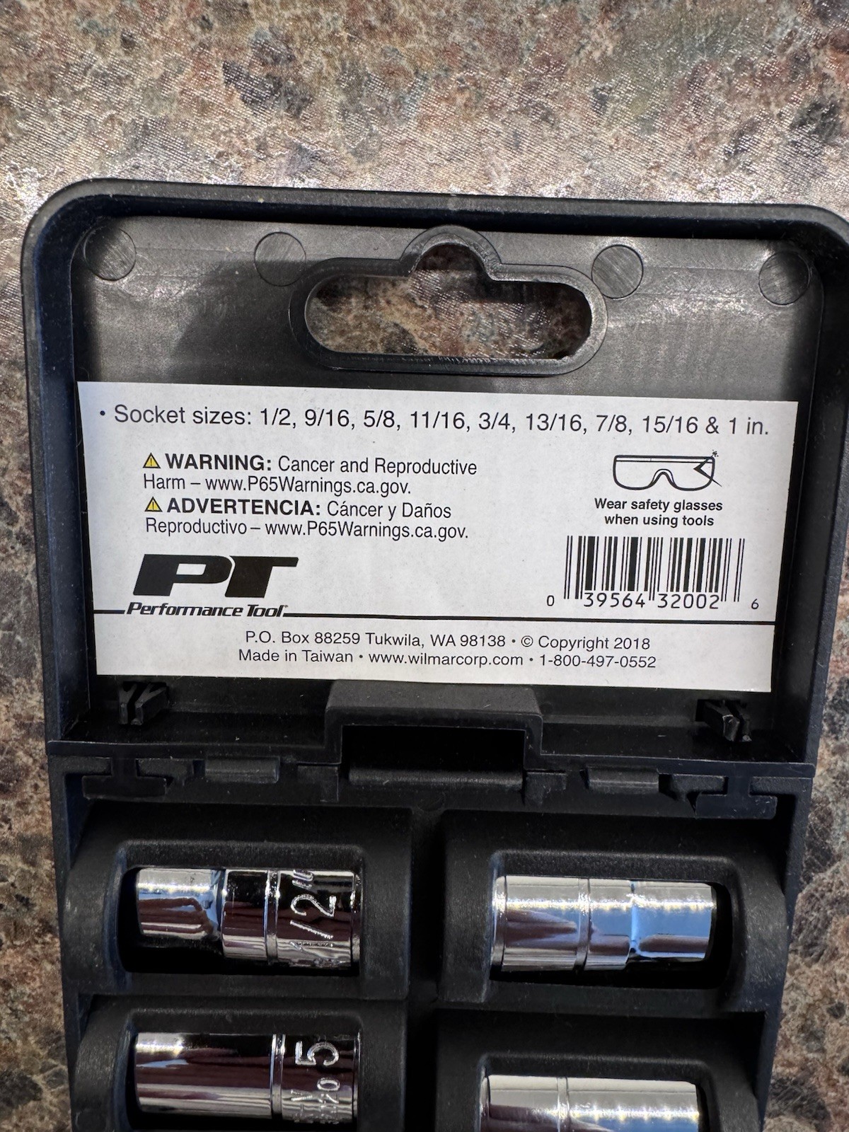 Performance Tool W32002 9 Pc SAE 1/2” Drive Socket Set NEW Factory Sealed