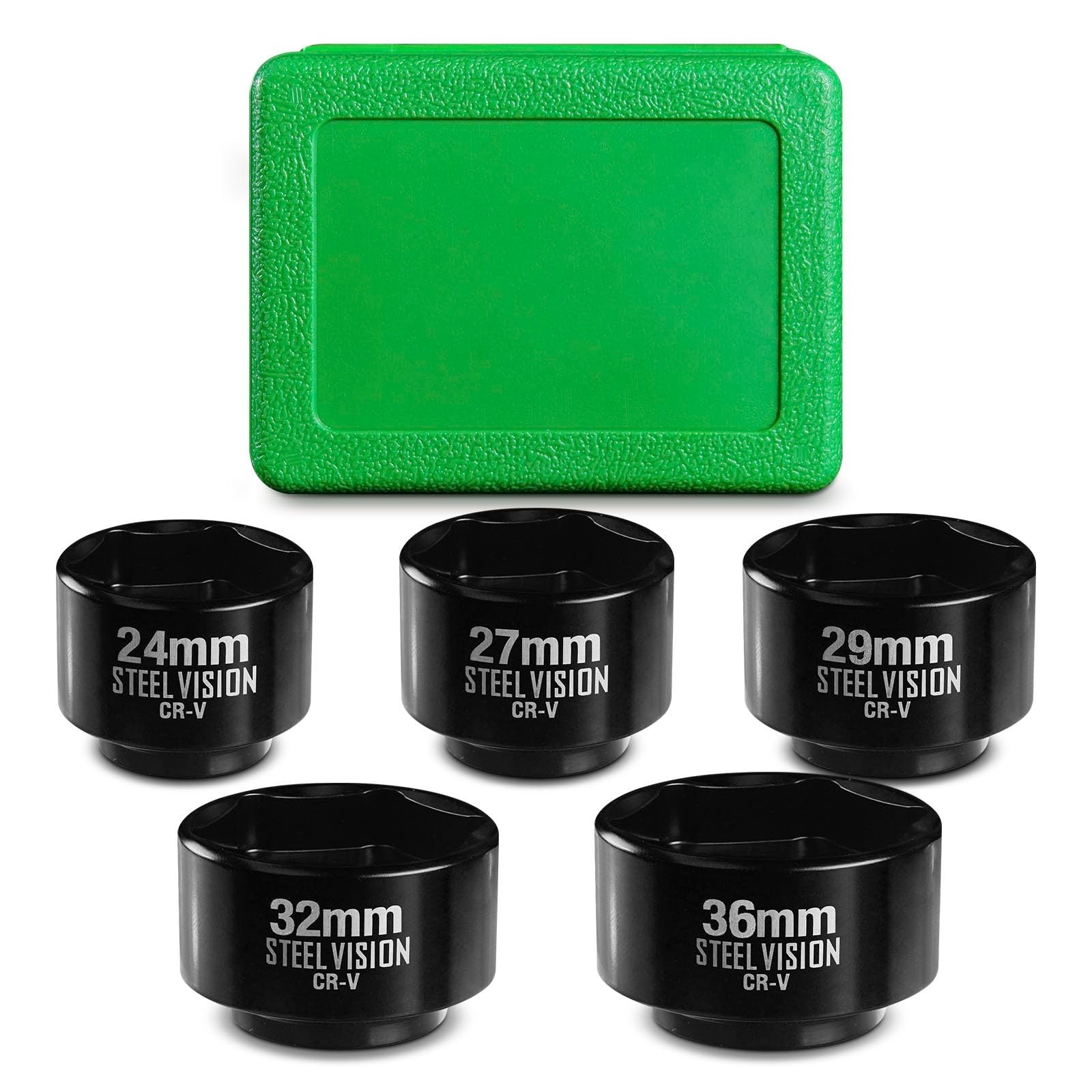 5-Piece Low Profile Oil Filter Socket Set, 3/8″ Drive, Metric 24mm-36mm, Chrome