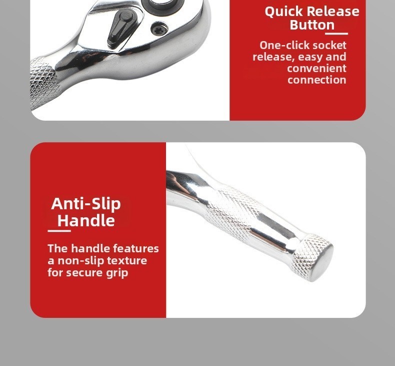 Short Handle 72 Tooth Ratchet Wrench Set with Quick Release Socket System