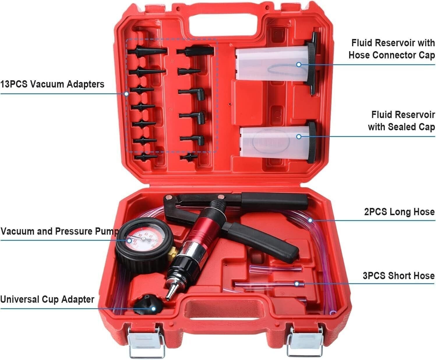 21Pcs Hand Held Vacuum Pressure Pump Tester Brake Fluid Bleeder Bleeding Tool