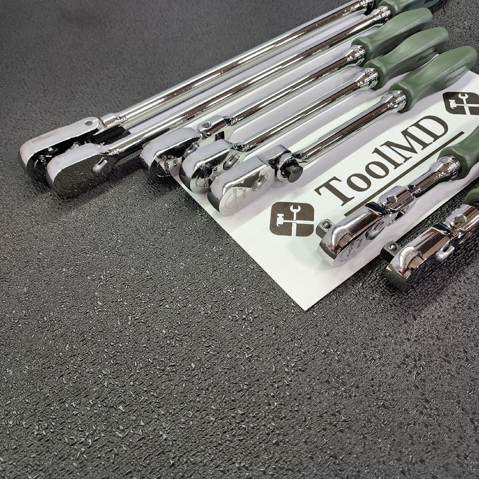 Snap-on Tools NEW 7pc COMBAT GREEN Hard Handle 3/8″ Drive Fixed Flex Ratchet Set