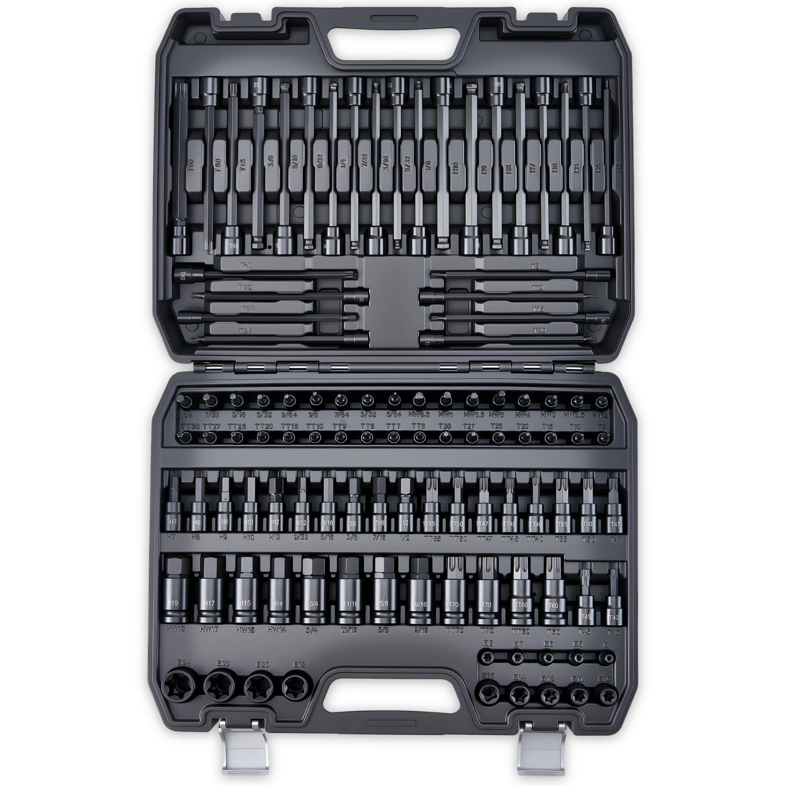 107-Piece Torx & Allen Bit Socket Set – S2 Steel, Long Ball End, SAE/Metric, Tam