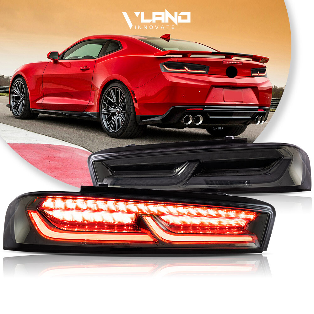 VLAND LED Tail Lights For Chevy Camaro 2016-2018 DRL FULL Smoke Red Signal Light