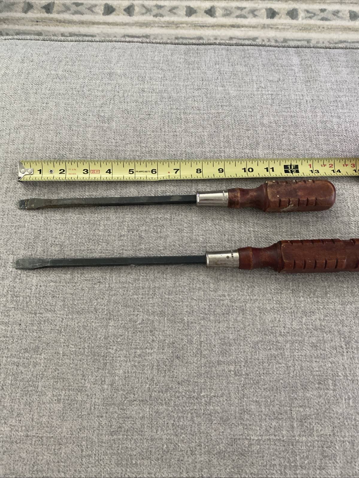 2 Unbranded Wooden Handled Flathead Screwdriver 16” & 13”
