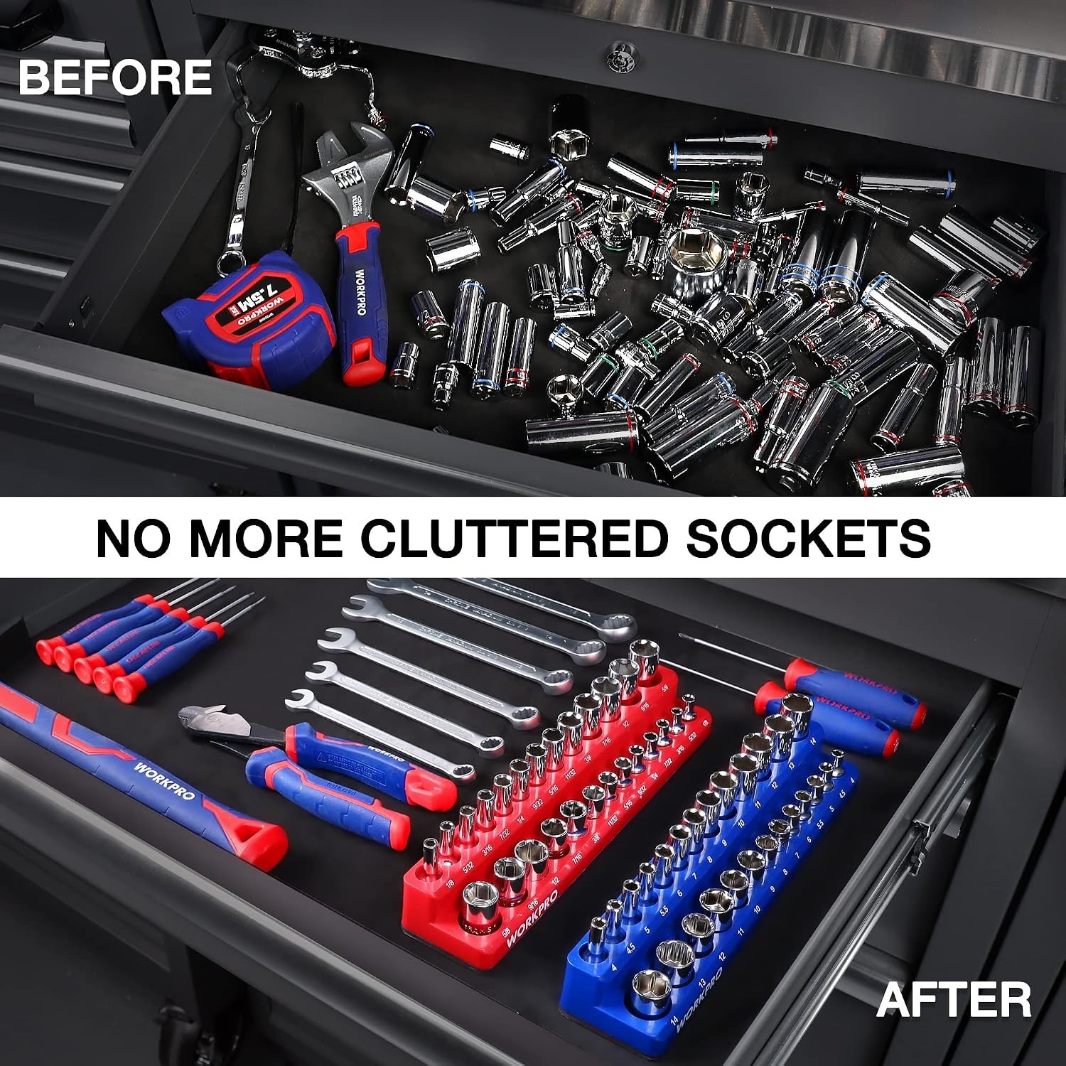 1/4-inch Magnetic Socket Organizer Set, 2-Piece SAE & Metric Socket Holders, …