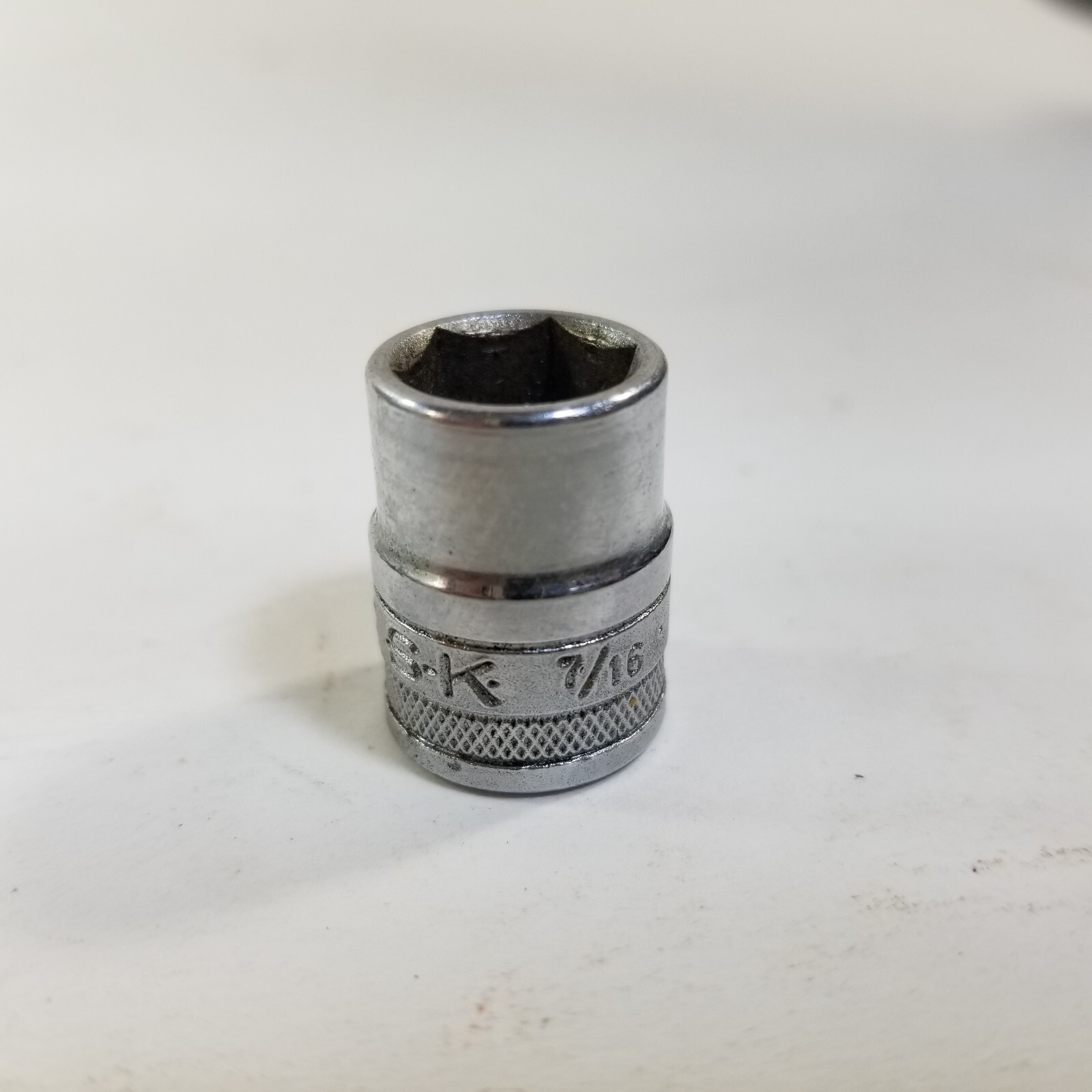 Vintage S-K 40914 7/16in. 6pt 1/4 dr. Knurled Shallow Socket USA Made