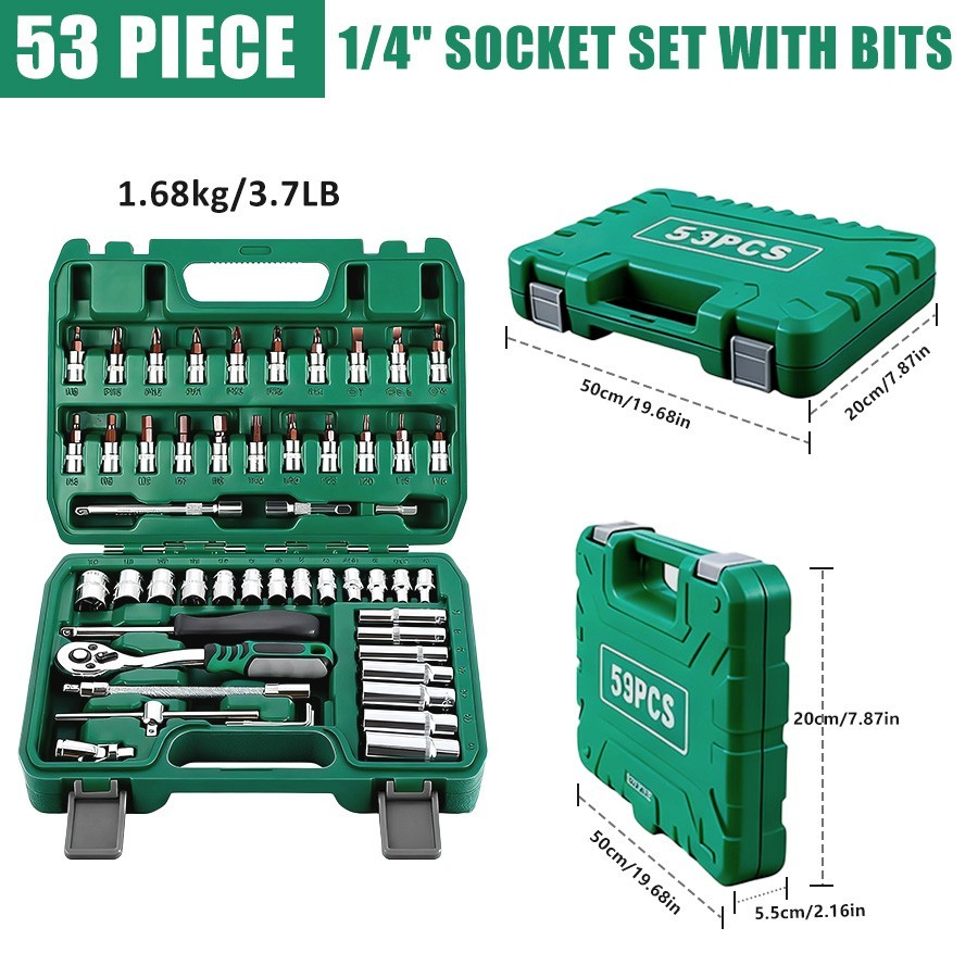 53PCS impact socket set with 1/2″ driveor , SAE (5/16″ to 3/4″) and metric (8 to