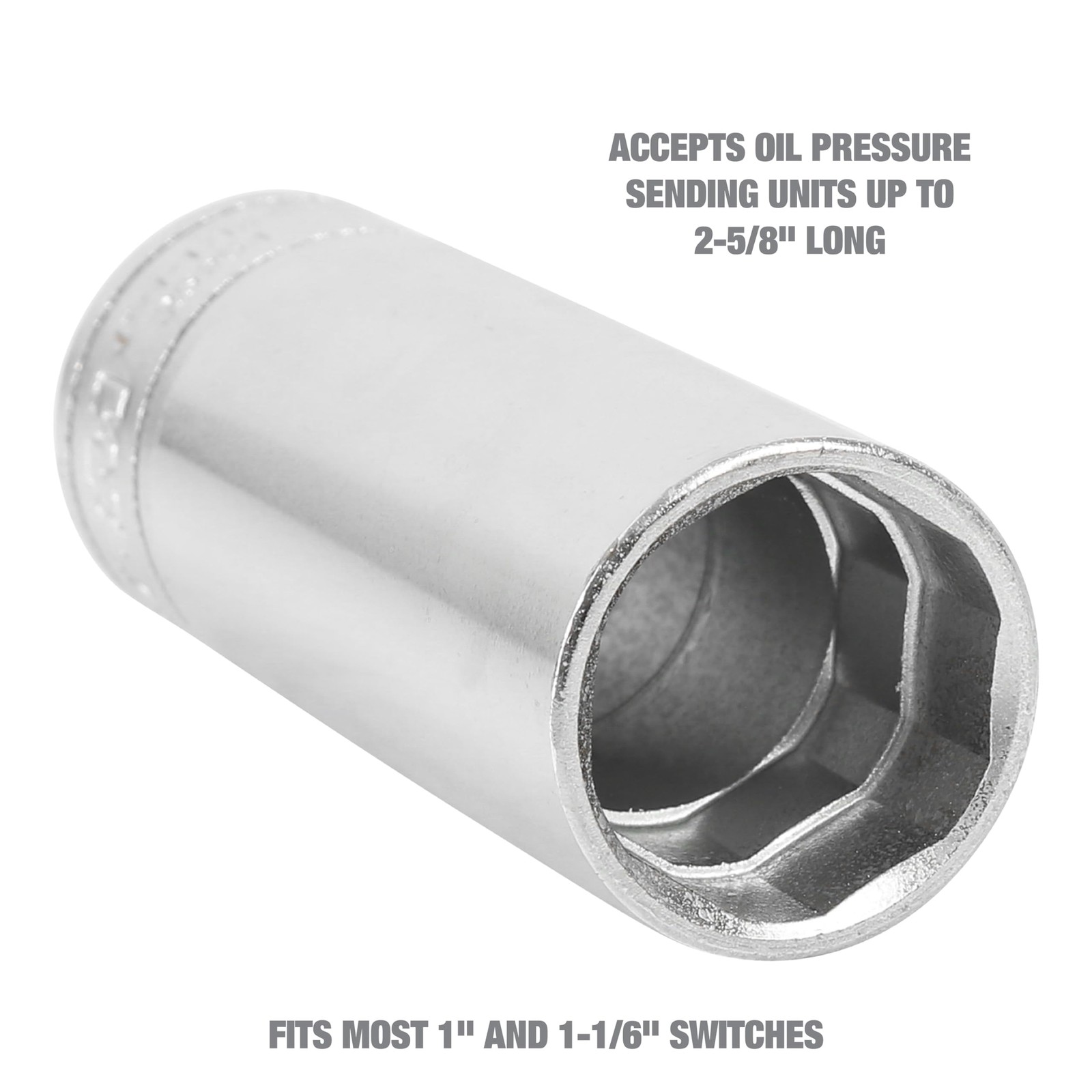 OEMTOOLS 25254 Oil Pressure Switch Socket, 1/2″ Drive, Fits One Size, Silver