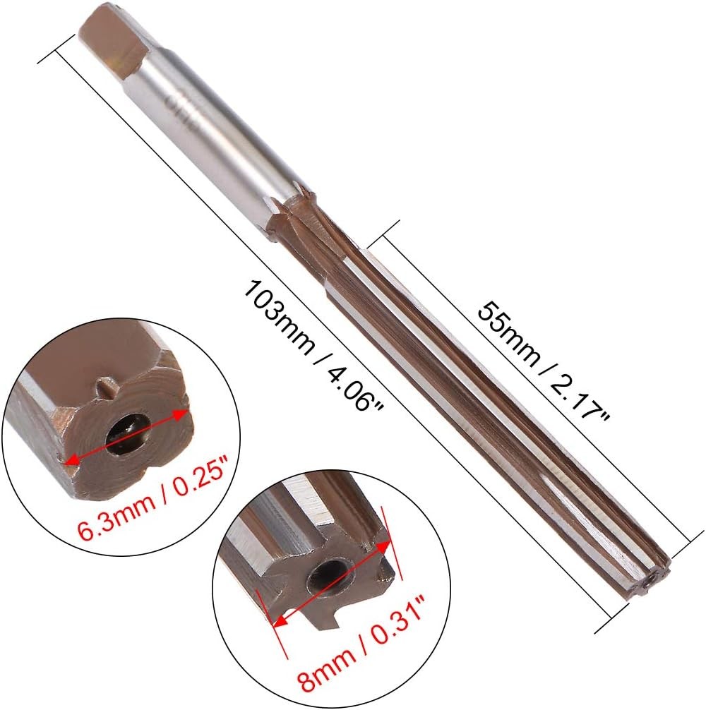 uxcell Hand Reamer 8mm Alloy Tool Steel H8 6 Straight Flutes Milling