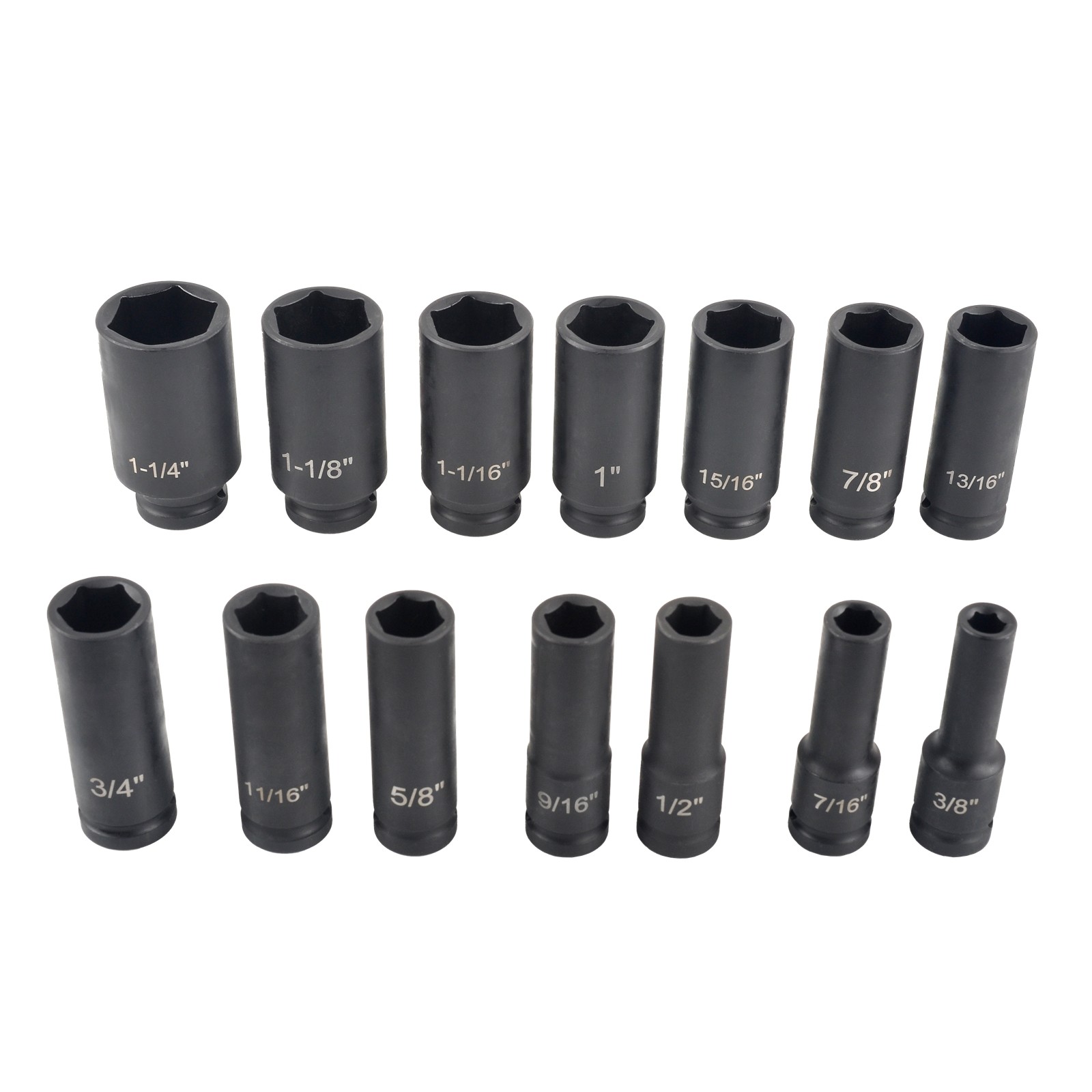 14 Piece 1/2″ Drive 6 Point CR-V Deep Shallow Impact Socket Set 3/8″ to 1-1/14″