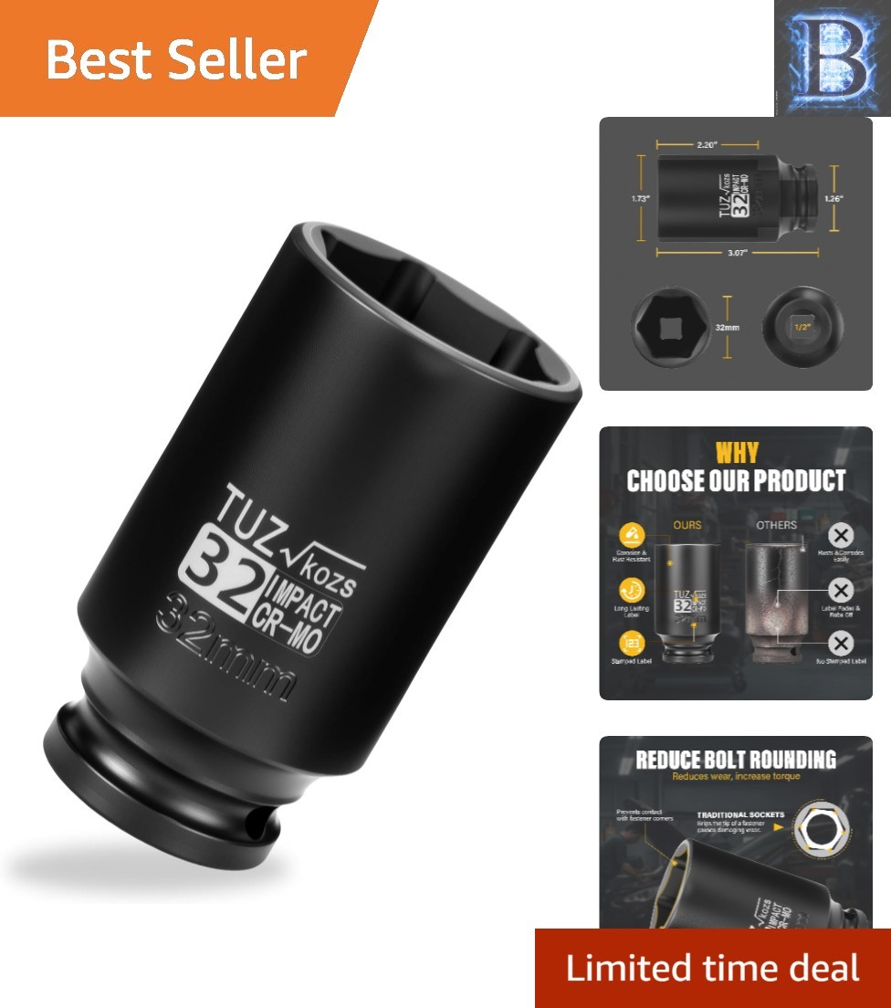 Professional 1/2 Drive 32mm Impact Socket – Enhanced Torque & Slip Resistance