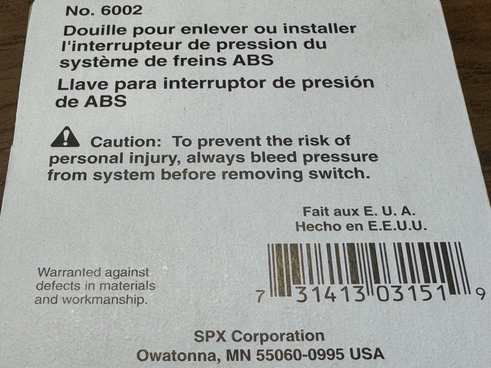 OTC 6002 ABS PRESSURE SWITCH SOCKET same as MILLER 6607 Made in USA