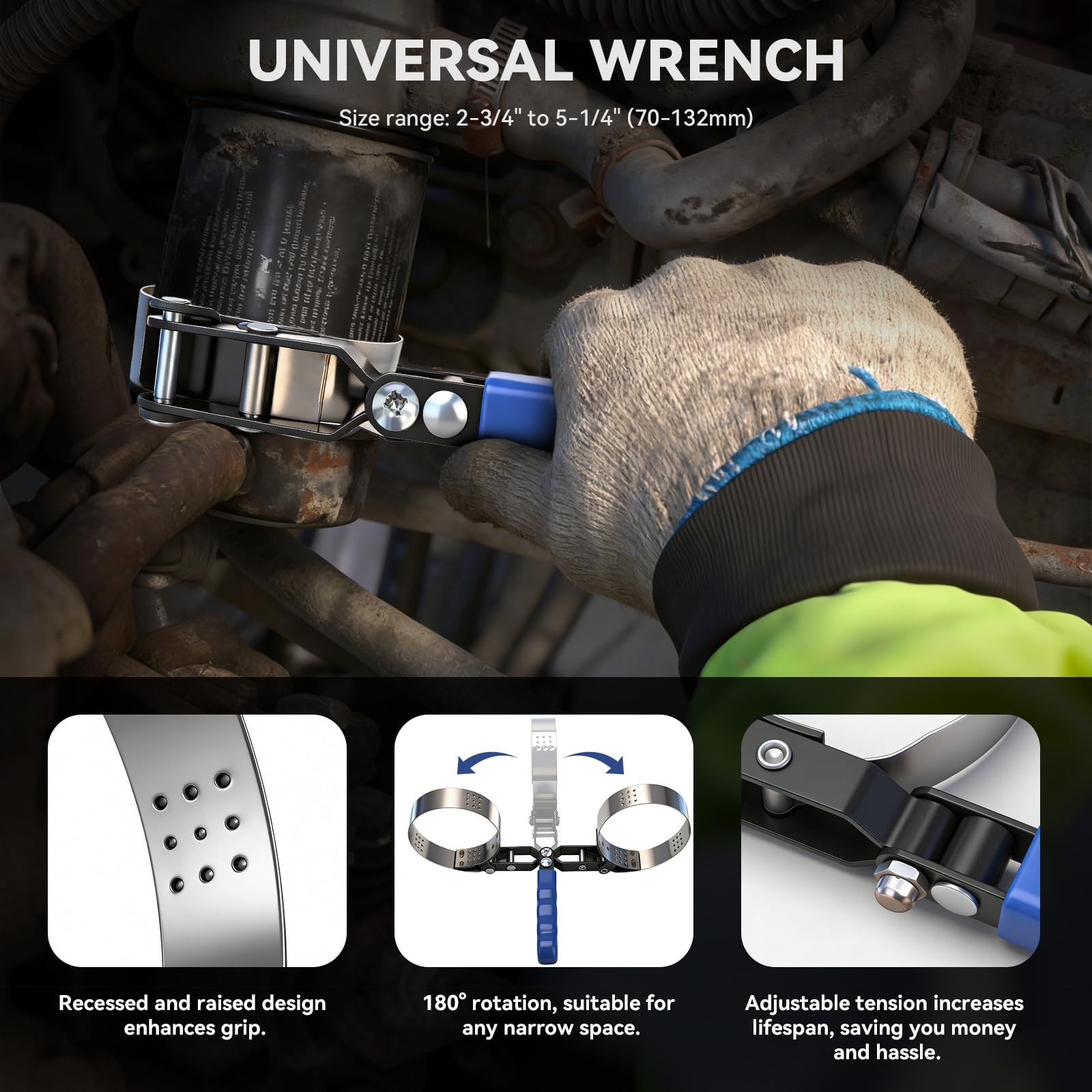 Oil Filter Wrench Set 8pc Adjustable Pliers Universal 3Jaw Removal Tool