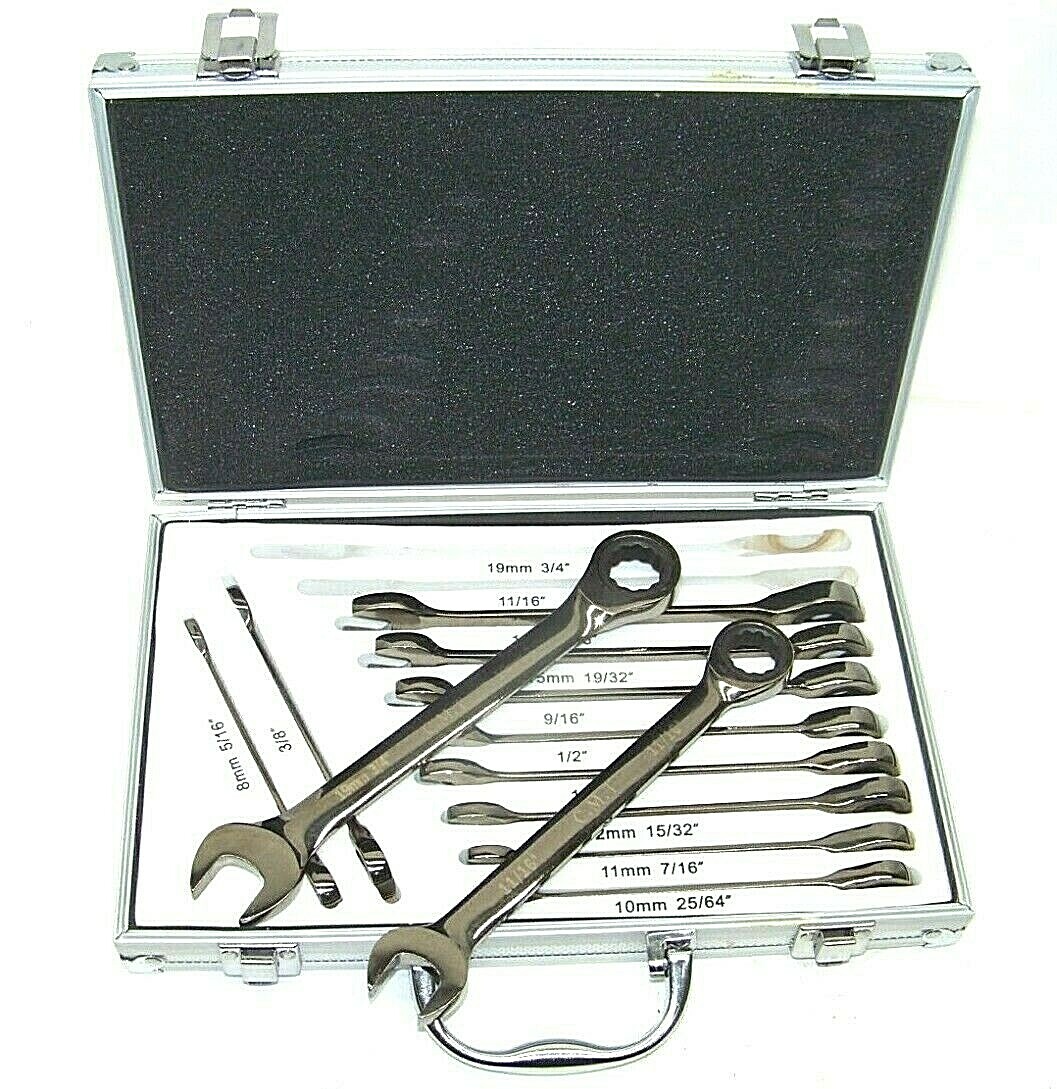 12 PC RATCHET WRENCH COMBINATION DUO-METRIC BOX- OPEN END 72 TEETH SAE MM