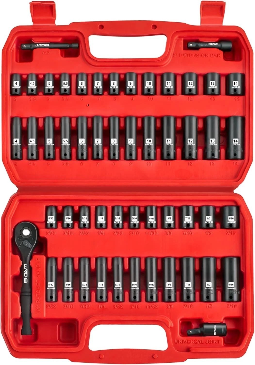 Complete 1/4” Drive 52 PCS Socket Set with 6-Point Design for Precision Repairs