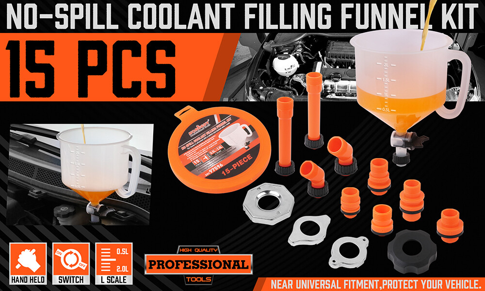 No-Spill Coolant Funnel Kit Spill Proof Funnel Bleeder with Adapters Universal