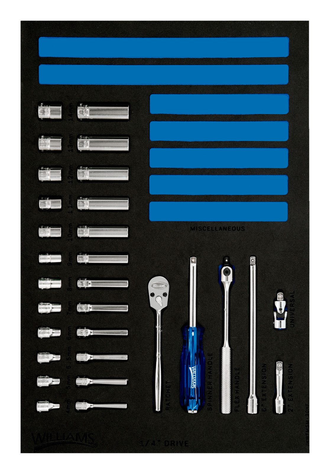 Williams 30-Piece 1/4″ Drive 6-Point Metric Shallow & Deep Sockets & Drive Tool