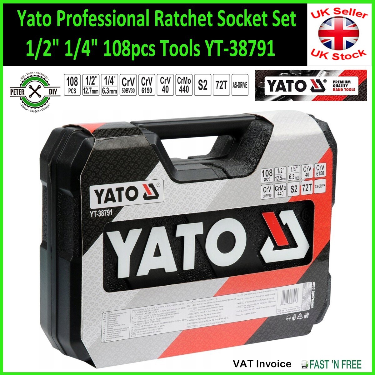 SOCKET SET RATCHET Yato Professional Tools 1/2″ 1/4″ 108pcs Tools YT-38791