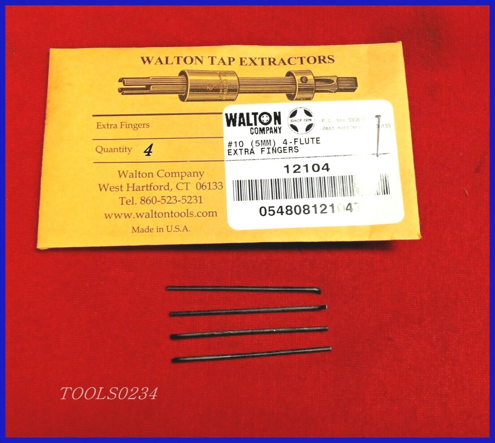 #10 Walton 12104 4 Flute Tap Extractor Replacement Fingers USA Walton Set of 4