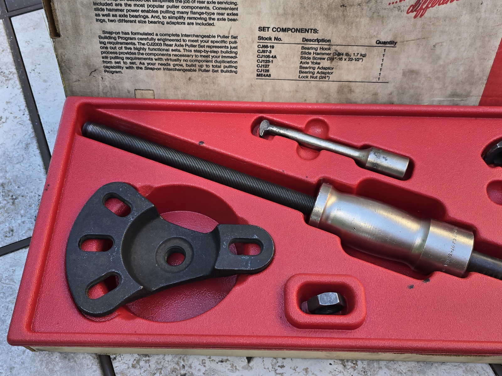 Snap On Tools 7 Piece REAR AXLE PULLER SET, Part# CJ2003