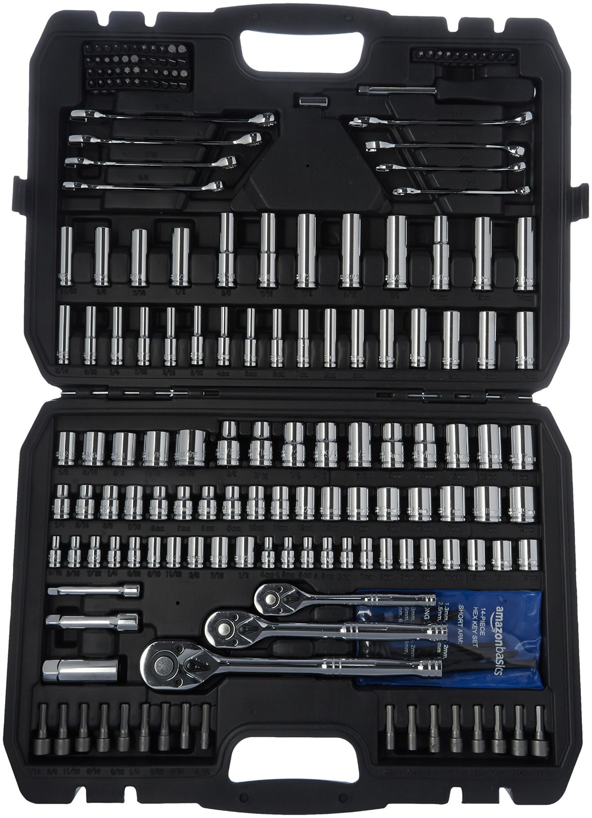201-Piece Mechanic Socket Tool Set – SAE & Metric, Chrome-Vanadium Steel, Portab