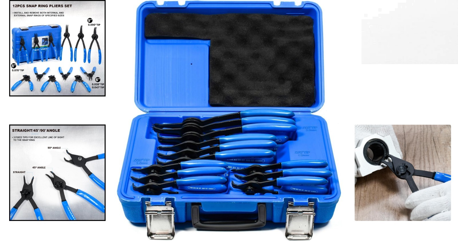 Versatile 12-Piece Snap Ring Pliers Set – Durable Chrome-Moly Steel Construction