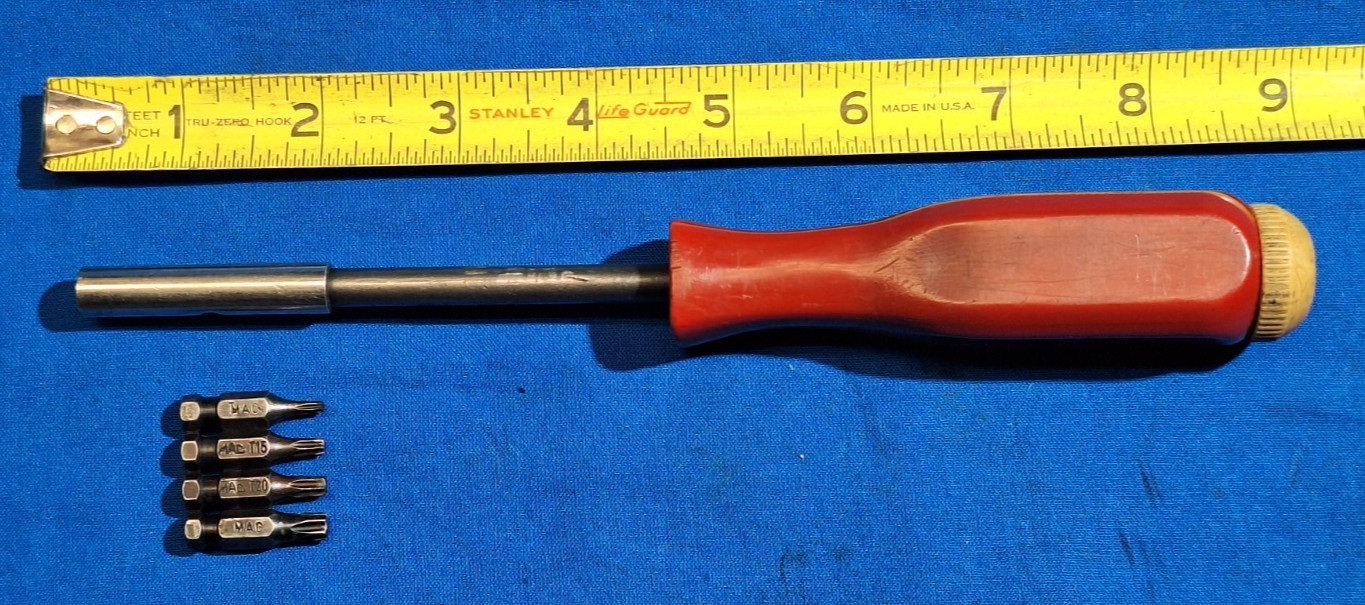 Mac Tools USA Magnetic Bit Driver Screwdriver Red PM86TA With 4 MAC Torx Bits