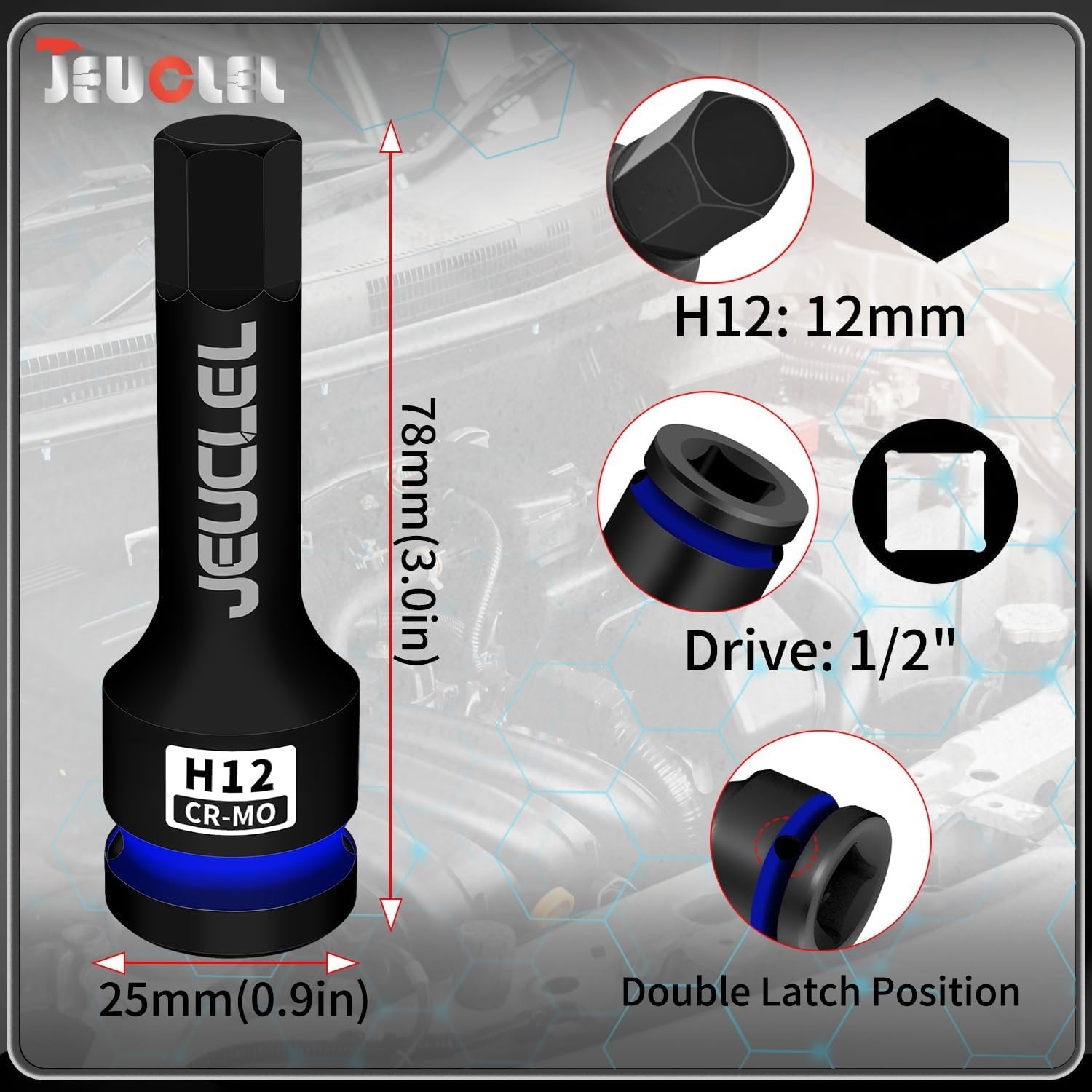 H12 12mm Chrome Molybdenum Hex Impact Bit Socket 1/2-Inch Drive – Durable Design