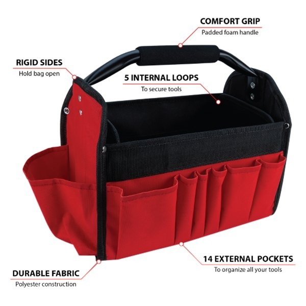 Performance Tool 14-Pocket Open Top Tool Bag Tote