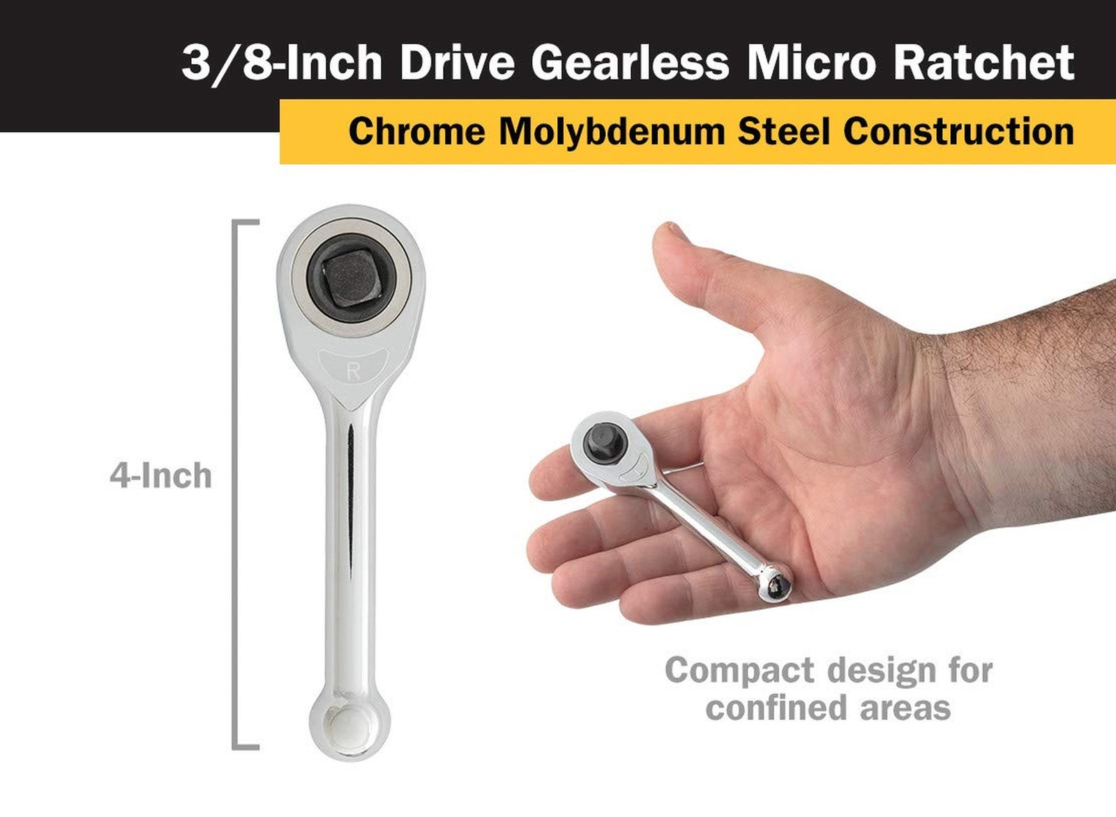 Titan 11201 3/8-Inch Drive x 4-Inch Gearless Micro Ratchet