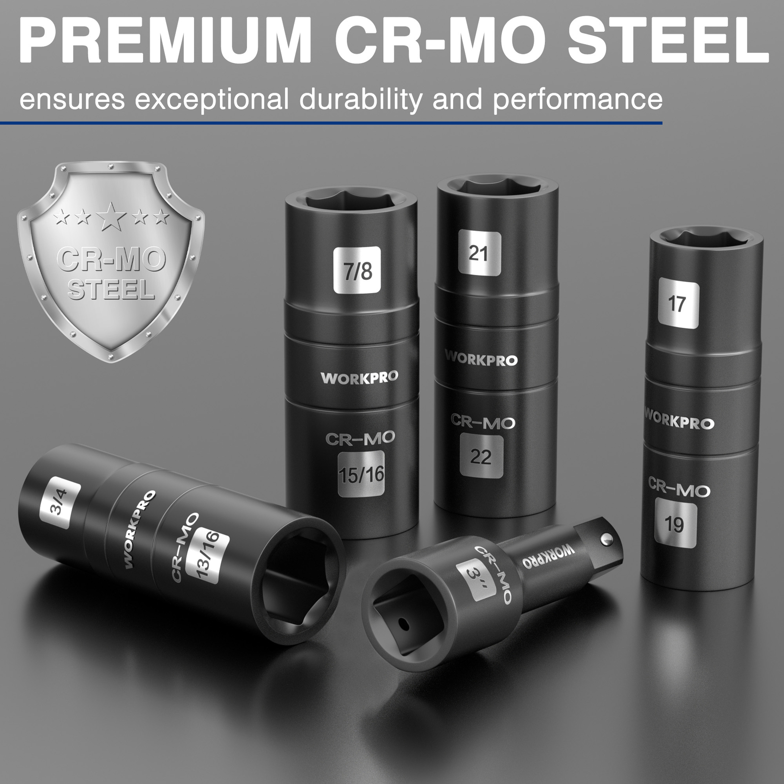 WORKPRO 5PCS Impact Socket Set 1/2″ Drive, Lug Nut Socket Set Cr-Mo Steel
