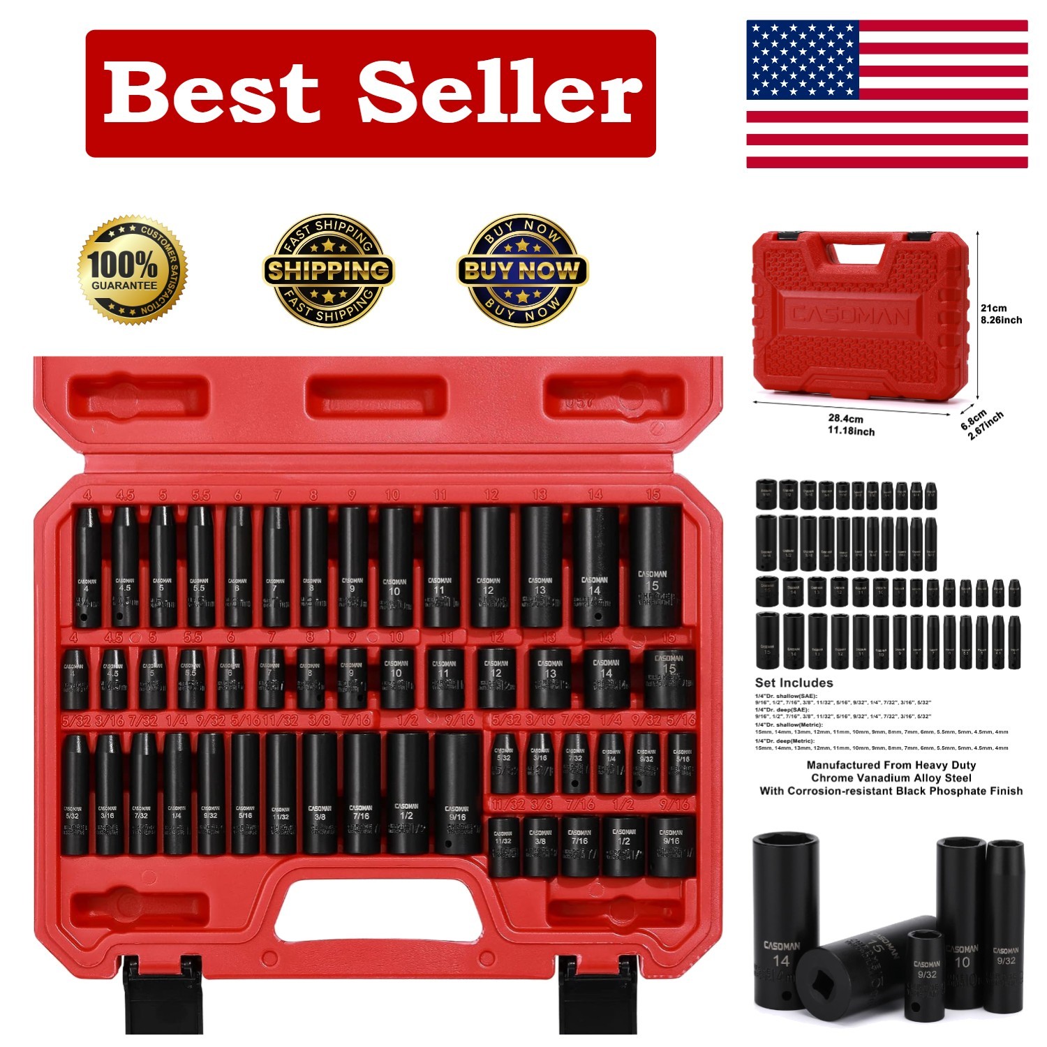 Heavy-Duty 1/4 Inch Drive Master Impact Socket Set – Corrosion-Resistant Finish