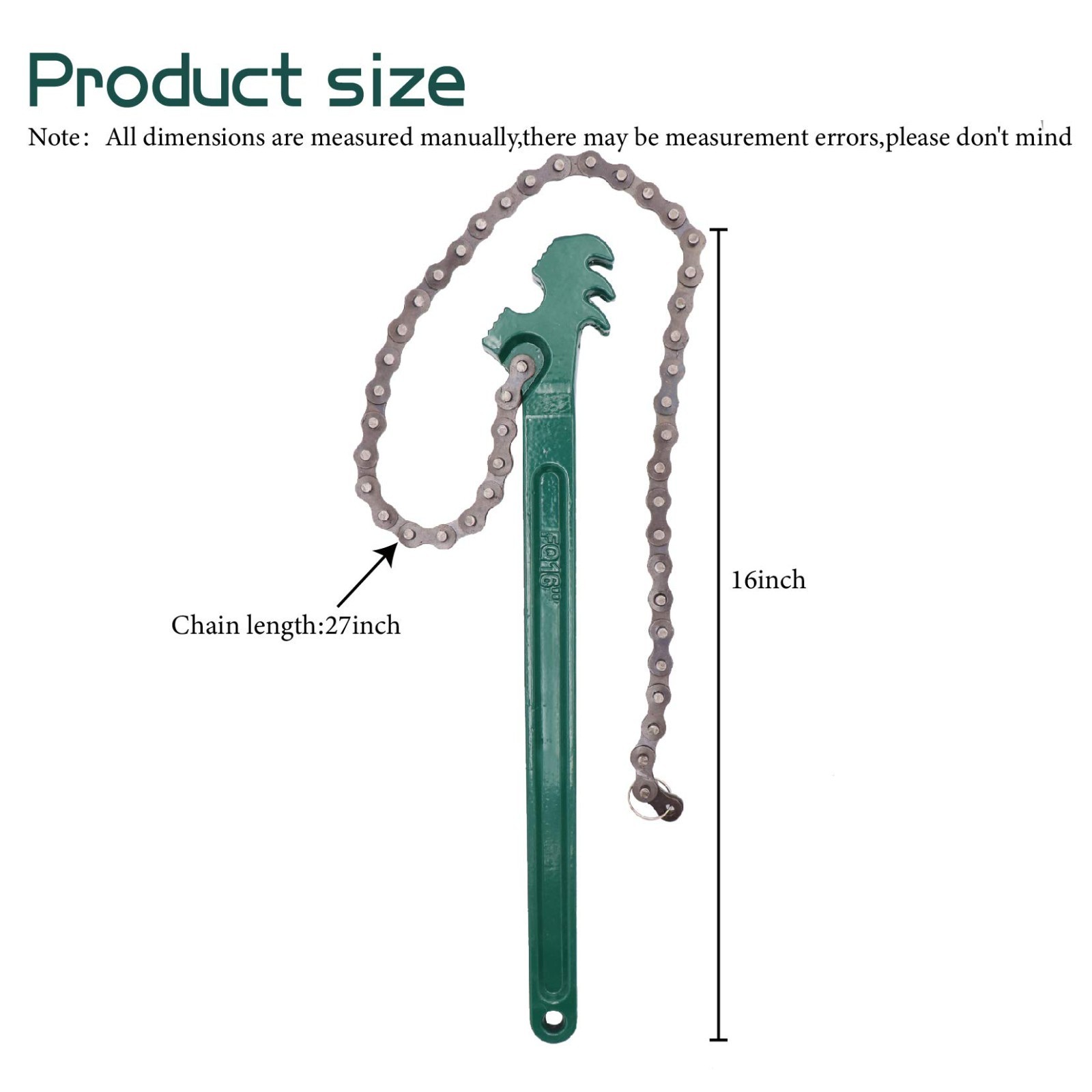 16″ Heavy Duty Chain Wrench, 27″ Adjustable for 1.5″-7.5″ Pipe, Carbon Steel Too
