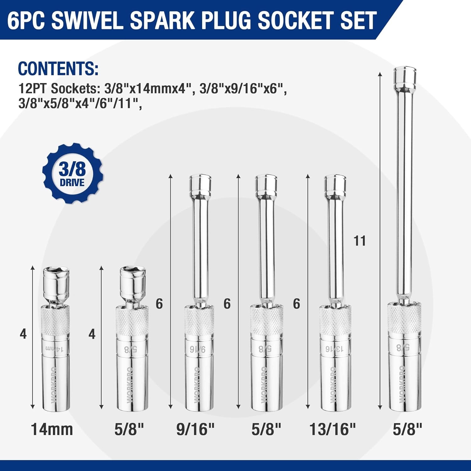 Versatile 6-Piece Spark Plug Socket Set with Extensions for auto Maintenance
