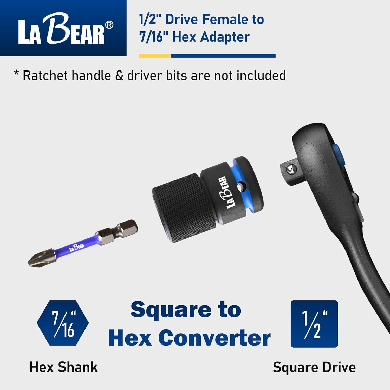 Impact Wrench Adapter, 1/2″ Drive Female to 7/16″ Hex Converter, Quick Releas…