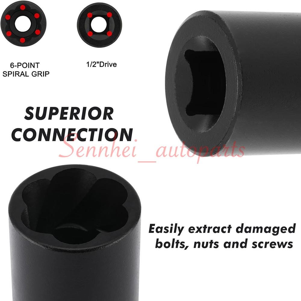 ABN Twist Socket Set Lug Nut Remover Extractor Tool- 5PC 1/2″Dr.Twist Socket Set