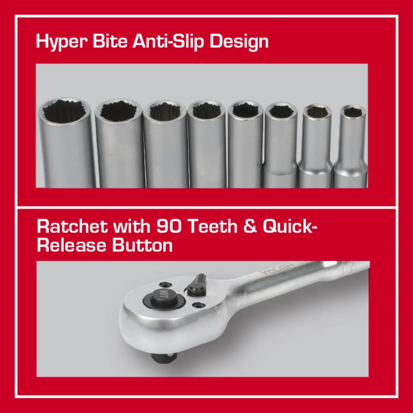 Hyper Tough 1/4-Inch Drive Ratchet and Socket Set, SAE and Metric, 50 Pieces-NEW